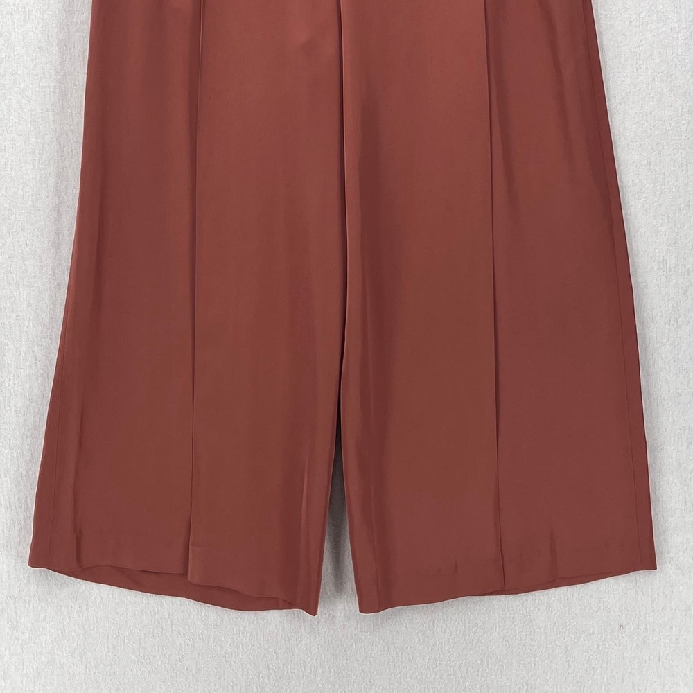 VINCE Satin High Waist Pants Womens 12 Pleated Wide Leg Cropped Silky Dressy - Picture 6 of 16